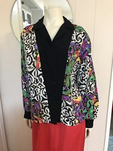 Vintage 1980s Siasia New York Colorful Asymmetrical Black & Abstract Top Gen Sm - Picture 1 of 6