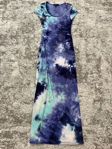 Maxi Vestido Derek Corazón Para Mujer Pequeño Púrpura Tie Dye Elastizado Cuello Redondo Midi - Imagen 1 de 12
