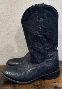Dan Post Vintage Solid Black 11 D Leather Cowboy BOOTS - Picture 1 of 5