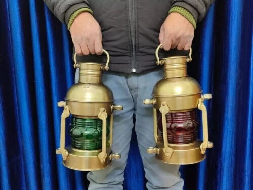 Juego de 2 lámparas de aceite de anclaje antiguas, linterna marina vintage, lámpara de aceite de barco náutico Foto 1 de 4