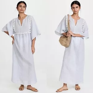Tory Burch Women's XS Striped Tassel Midi Caftan Dress In Ivory Blue Stripes, - Picture 1 of 15