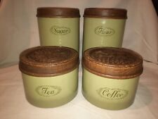 Vintage Green Cheinco Burlington Crafts 1970s Tin Sugar Coffee Tea Flour Set  