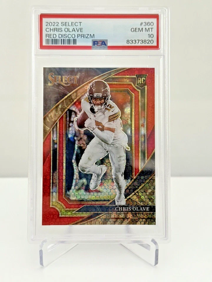2022 Panini Select Chris Olave #360 Red Disco Prizm PSA 10, POP 9, 43/49, Saints - Image 1 of 4