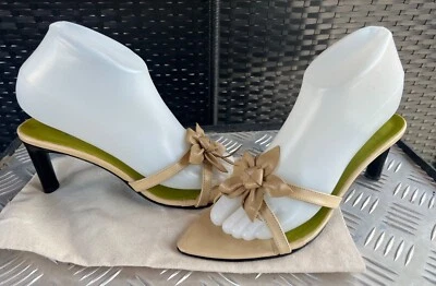 Kenzo Fanee 尺寸 37.5 EU/7.5 美国高跟鞋凉鞋棕褐色皮革穆勒鞋庭院花朵蝴蝶结 — 第 1/4 张图片