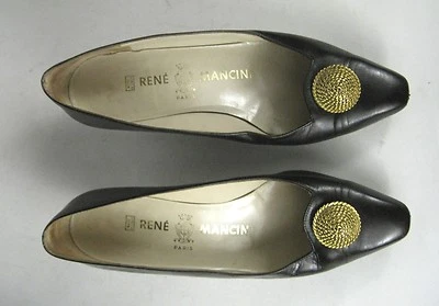 Zapatos de salón Rene Mancini talla 6,5 EE. UU. 36,5 B cuero marrón dorado botón París Italia Foto 1 de 4