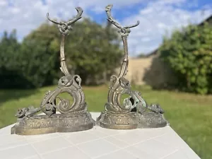 ANCIENNE PAIRE CHENETS CHEMINEE ART NOUVEAU 1900 jugendstil andirons - Picture 1 of 7