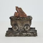 Vintage Acme Iron Co Ceramic Mining Cart With Petrified Wood Figure 5" X 4.5"