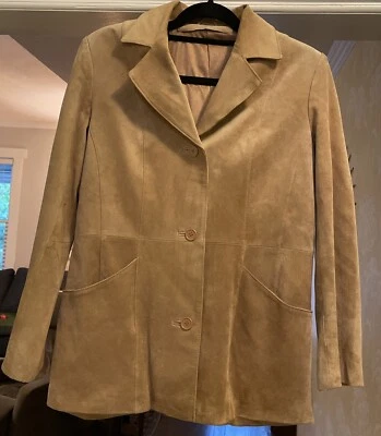 Винтажный 70-х 90-х женщин коричневый замшевый Western хиппи куртка кнопки с подкладкой желтовато-коричневый - Изображение 1 из 4