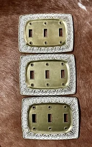 3 SOLID BRASS TRIPLE SWITCH PLATES EUC - Picture 1 of 4