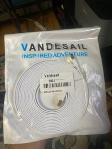 Vandesail CAT7 High Speed Cord 16ft White Flat - Picture 1 of 3