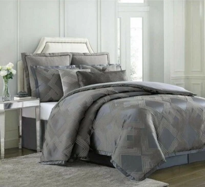 Charisma Emporio Geometric 7P Queen comforter shams bedskirt Pillow Grey $860 - Image 1 of 4