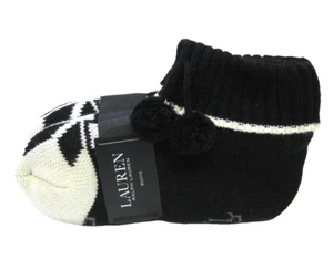 Ralph Lauren Damen Strick Hüttenschuhe Socken mit Grippern Faux schwarz & elfenbein Schneeflocke - Bild 1 von 1