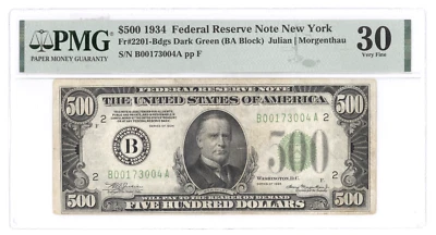 FR 2201 1934-A $500 Five Hundred Dollar Bill B New York PMG 30 VF Very Fine - Image 1 of 2