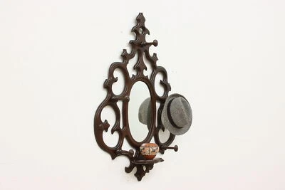 Victorian Antique Carved Walnut Wall Coat Rack Mirror Brown #52421 - Image 1 of 4