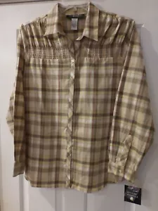 NWT Sag Harbor Sport Women Button Shirt Top Plaid 100% cotton Large LS - Picture 1 of 3