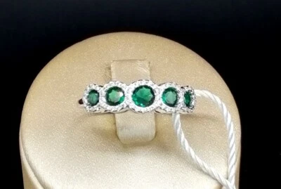 ANELLO VERETTA IN ORO BIANCO 18 KT. TIT. 750 CON SMERALDI E BRILLANTI. - Imagen 1 de 4