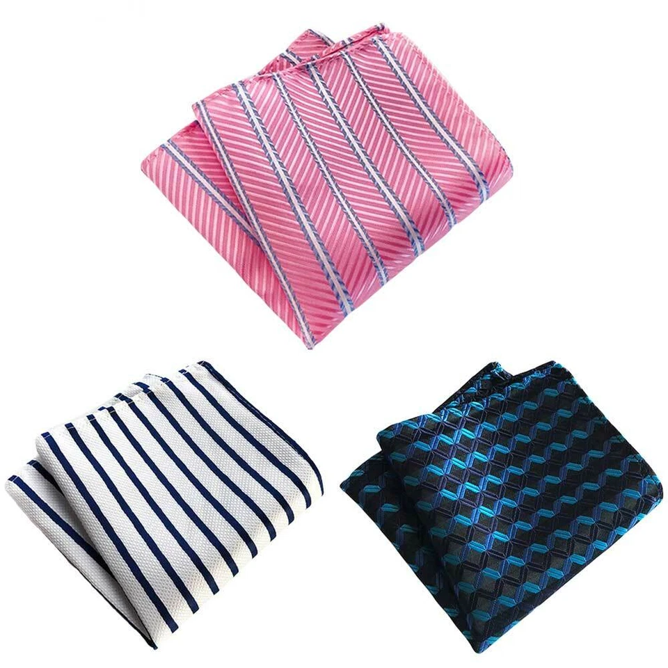 3 PCS Men Stripe Grids Check Flower Polka Dots Pocket Square Handkerchief Hanky - Image 1 of 1