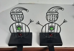 Stocking Hangers Black Metal Snowmen Gems Heavy (Read) Set of 2 - Picture 1 of 3
