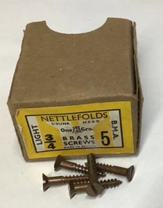 3/4”x5 LIGHT BRONZE BMA C/SUNK HEAD SLOTTED VINTAGE WOOD SCREWS NETTLEFOLDS 5no - Picture 1 of 1