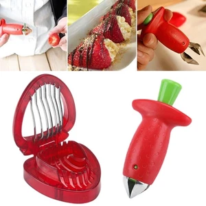 2Pcs/Set Strawberry Slicer and Huller Set Fruit Cutter Kitchen Gadget Red - Picture 1 of 9
