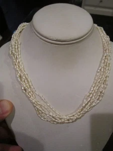 SEED PEARL NECKLACE - 6 STRANDS - 18" - FANCY CLASP -  OFC-S - Picture 1 of 3
