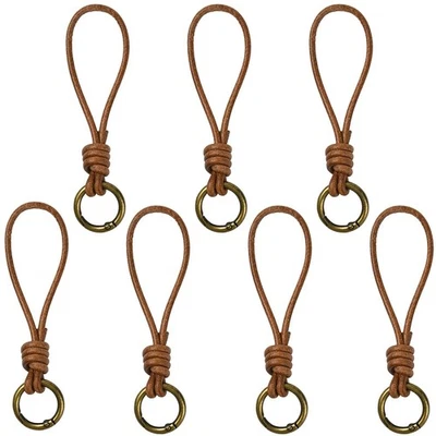 8pcs Brown Cowhide Rope Pendant Decorations for Charm Keychain Jewelry Making - Image 1 of 4