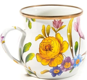 MacKenzie-Childs smalto metallo 16 oz tazza bianco mercato dei fiori tazze da tè NUOVO - Foto 1 di 3