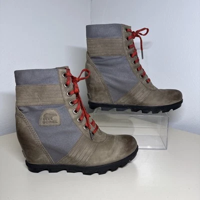 Botas de nieve Sorel para mujer NL3046-051 Lexie gris cuero cuña invierno talla 11 Foto 1 de 4