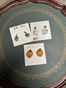 Clip On Kim Rogers Vintage Earrings Christmas Pumpkins Snowman Christmas Tree - Imagen 1 de 5
