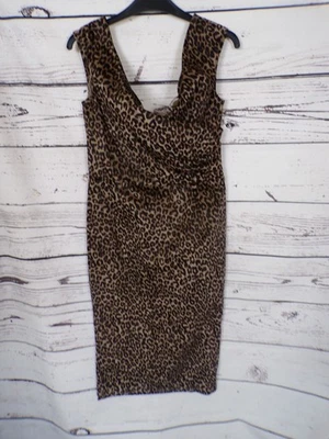 LADIES COLLECTIF BROWN MIX LEOPARD PRINT SLEEVELESS SHIFT DRESS SIZE 12 - Image 1 of 4
