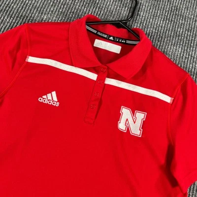 Nebraska Cornhuskers Polo Shirt Womens Medium Adidas Red Short Sleeve Big 10 - Image 1 of 4