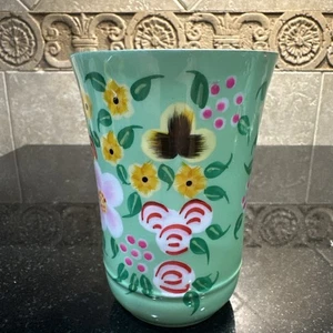 Hermoso vaso de acero inoxidable hecho a mano de vidrio para utensilios de cocina con estampado floral - Imagen 1 de 7