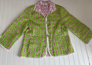 Patty Kim rosa weiß grün Wendejacke gesteppt Knopfleiste Large - Bild 1 von 3