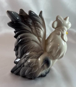 Vintage Keramik Hahn Figur 7" Farbverlauf Glasur Creme & Grau Bauernhaus Dekor - Bild 1 von 9