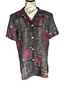 Blusa K Studio Top Talla 8 Púrpura Floral Artística Tapiz Geométrico De Colección Años 90 - Imagen 1 de 4