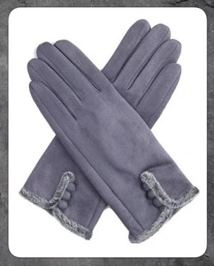 BNWT, QUIRKY, LAGENLOOK, CHARCOAL GREY, FAUX-SUEDE, GREY FAUX FUR TRIM, GLOVES - Picture 1 of 6