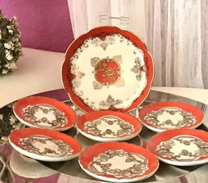 Art Déco alt Porzellan Gebäck Set Schale & 6 Schälchen Edel Oscar Schlegelmilch - Bild 1 von 22