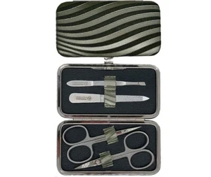 Geprägtes Leder GRÜN 4-tlg Manicure Set Maniküre-Etui INOX RICHARD JÄGER Germany - Bild 1 von 3