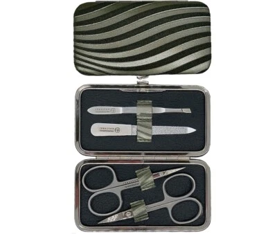 Geprägtes Leder GRÜN 4-tlg Manicure Set Maniküre-Etui INOX RICHARD JÄGER Germany - Bild 1 von 3
