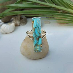 925 Sterling Silver Ring Natural Blue Copper Turquoise Gemstone Women Jewelry R5 - Picture 1 of 6