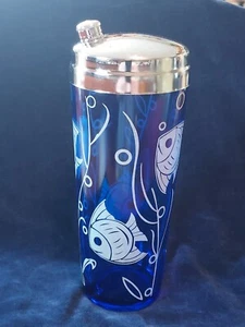 Blue Hazel Atlas Angel Fish Cocktail Shaker 30"s - Picture 1 of 6