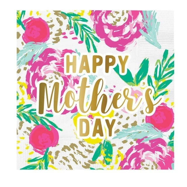 Beverage Napkins "Happy Mother's Day"  20 Beverage Napkins 5 x 5 Gold Foil Print - Image 1 of 1