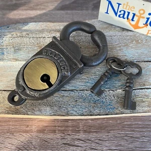 4.75" Iron Crab Lock and Keys - Vintage Antique Style Padlock - Heavy Duty - Picture 1 of 7