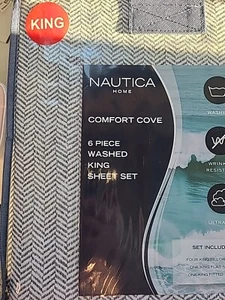 New! Nautica Home KING 6 Piece Sheet Set HERRINGBONE STRIPE Easy Care Comfort - Picture 1 of 6