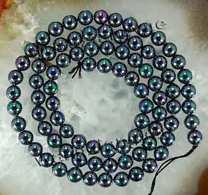 8mm Natural Rainbow Black South Sea Shell Pearl Loose Beads 15'' - Picture 1 of 1