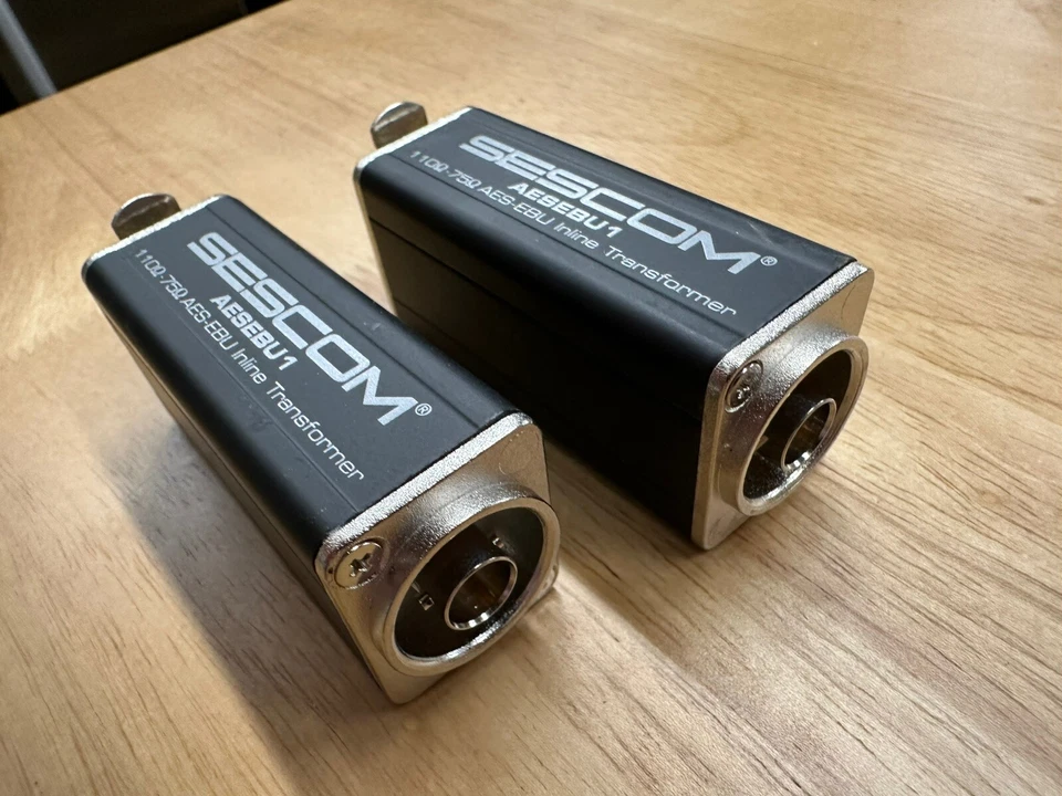 2x Sescom XLRF to 75 Ohm BNC Female AES/EBU Impedance Transformer SES-AES-EBU-1 - Image 1 of 4