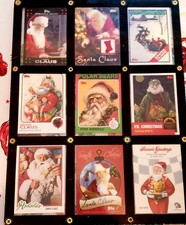 Handmade X-MAS Two-Sided Framed Plaque of 9 Santa Claus Topps & Press Pass Cards