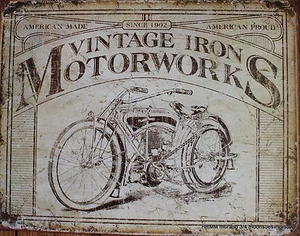 Motorcycle Distressed Tin Sign Advertizing Vintage Iron Motorworks Biker  - Picture 1 of 1