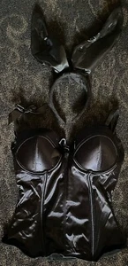 EXOTIC BUNNY COSTUME BLK FAUX LEATHER LOOK CORSET SZ 36C & HEADBAND W/EARS SEXY - Picture 1 of 6