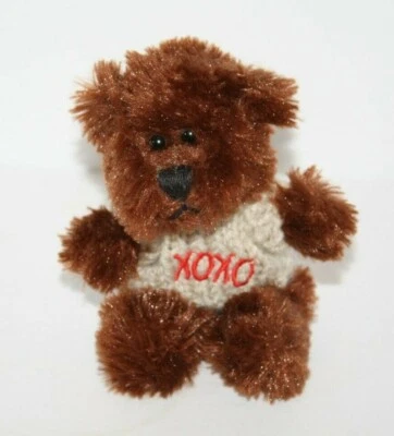 Animal Adventure Valentines Teddy Bear Mini 4" Brown Plush Cream XOXO Sweater 09 - Image 1 of 4